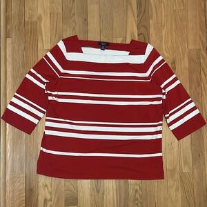 Chaps Women’s Red and White Striped Square Neck Knit Top 1X